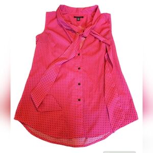 TOMMY HILFIGER Womens Top Pink Polka dot Tie Neck Sleeveless Casual